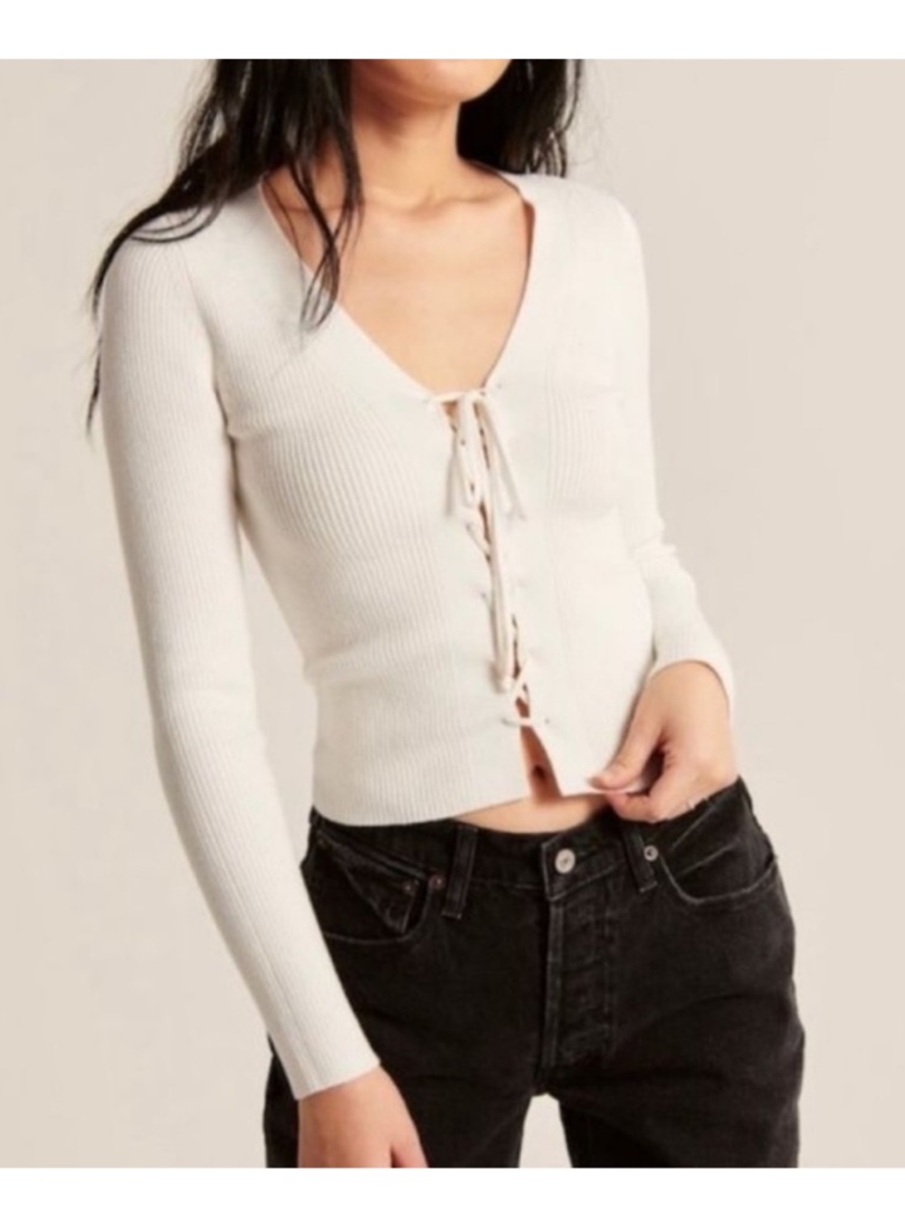 Abercrombie & Fitch Elevated Knit Slim Lace-Up Cardigan